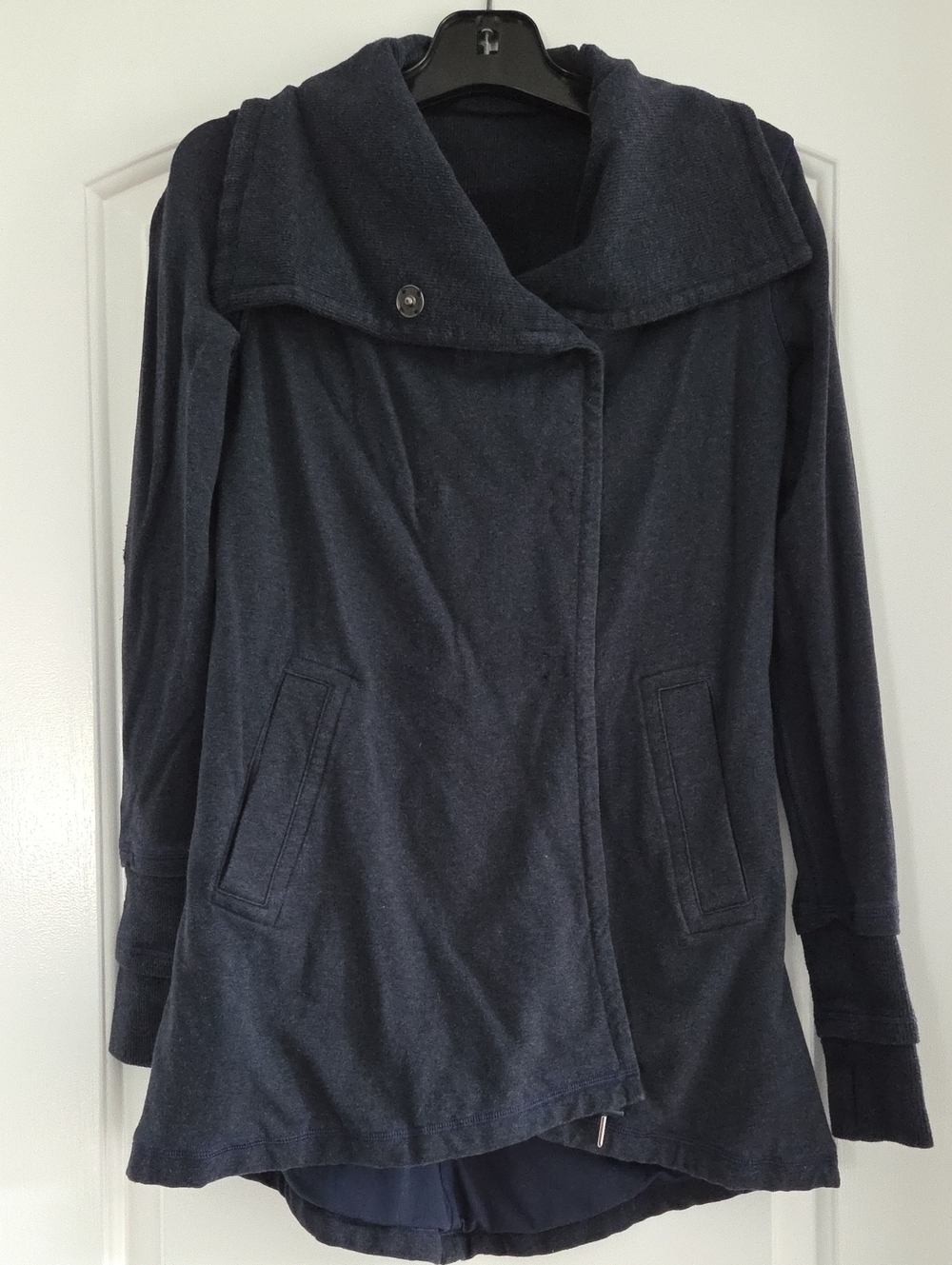 Lululemon Navy Blue Stand Up Funnel Snap Collar Fleece Wrap Jacket Size 8